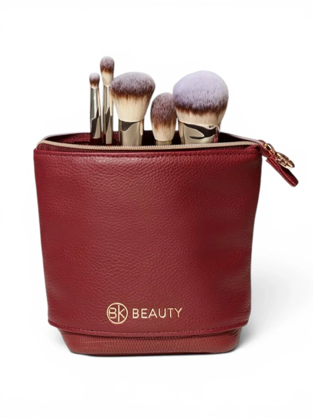 NWT BK Beauty Standup Brush Holder Travel Makeup Bag Burgundy Vegan Leather Case